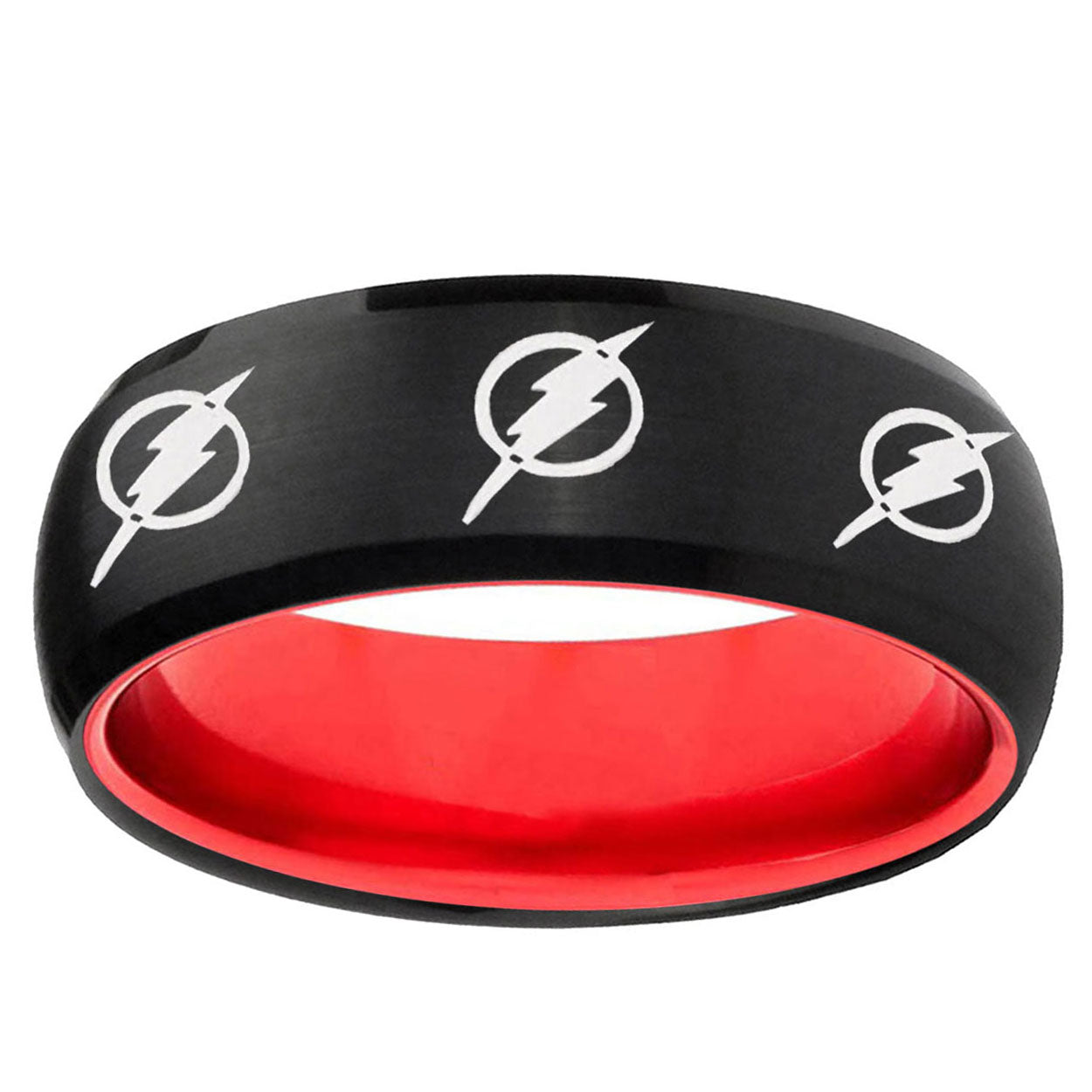 Multiple Flash Dome Black And Red Men's Wide Wedding Bands