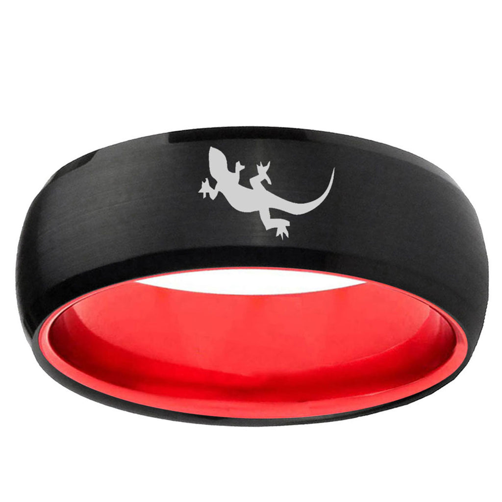 Lizard Dome Black And Red Tungsten Carbide Ring for Men
