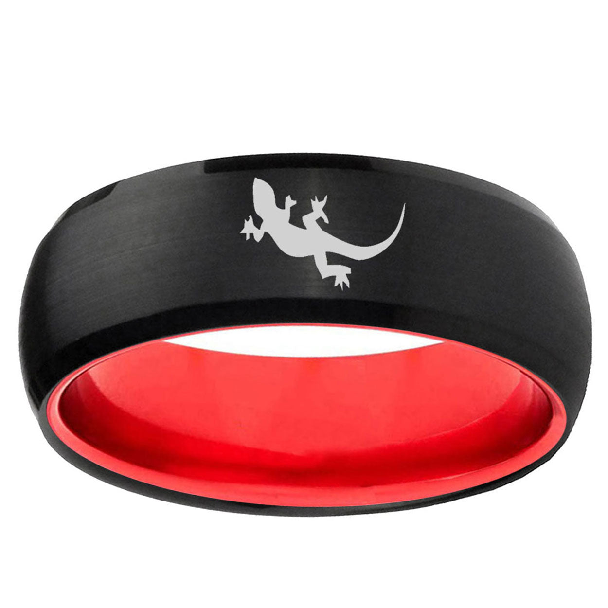 Lizard Dome Black And Red Tungsten Carbide Ring for Men