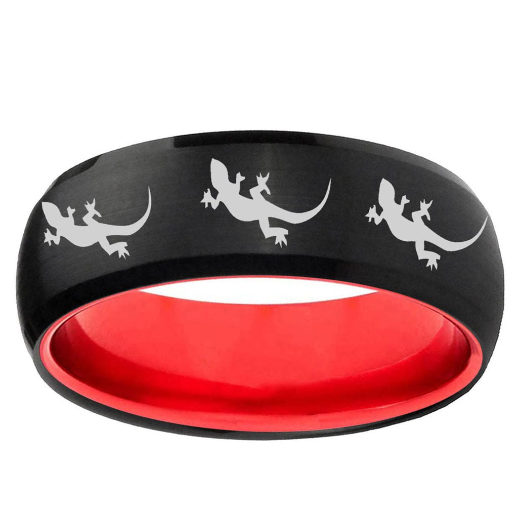 Multiple Lizard Dome Black And Red Tungsten Wedding Band