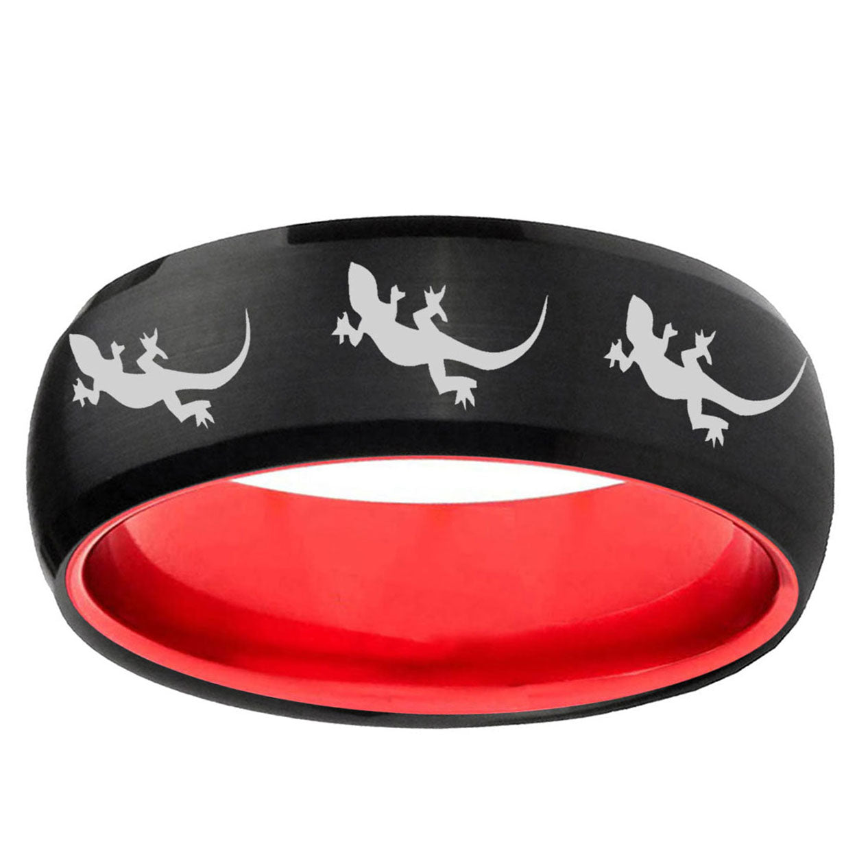 Multiple Lizard Dome Black And Red Tungsten Wedding Band