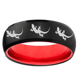 Multiple Lizard Dome Black And Red Tungsten Carbide Wedding Band Men's