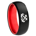 8mm Anchor Dome Black And Red Tungsten Wedding Band Ring
