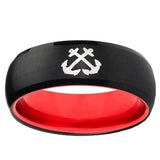 Anchor Dome Black And Red Tungsten Carbide Wedding Band Ring