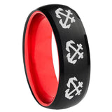 8mm Multiple Anchor Dome Black And Red Tungsten Carbide Wedding Bands Ring