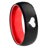 8mm Heart Dome Black And Red Tungsten Carbide Engraved Ring
