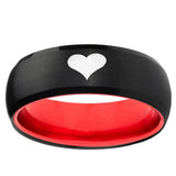 Heart Dome Black And Red Tungsten Carbide Engraved Ring