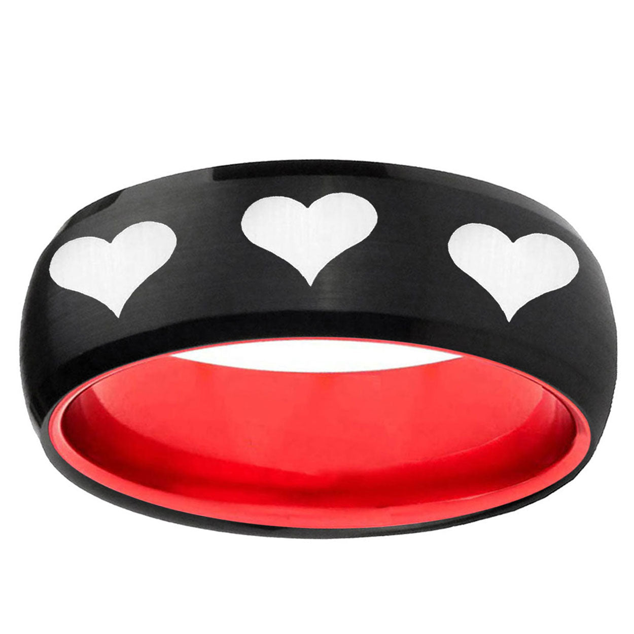 Multiple Heart Dome Black Red Tungsten Anniversary Ring