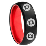 8mm Multiple Green Lantern Dome Black And Red Unique Men Wedding Ring
