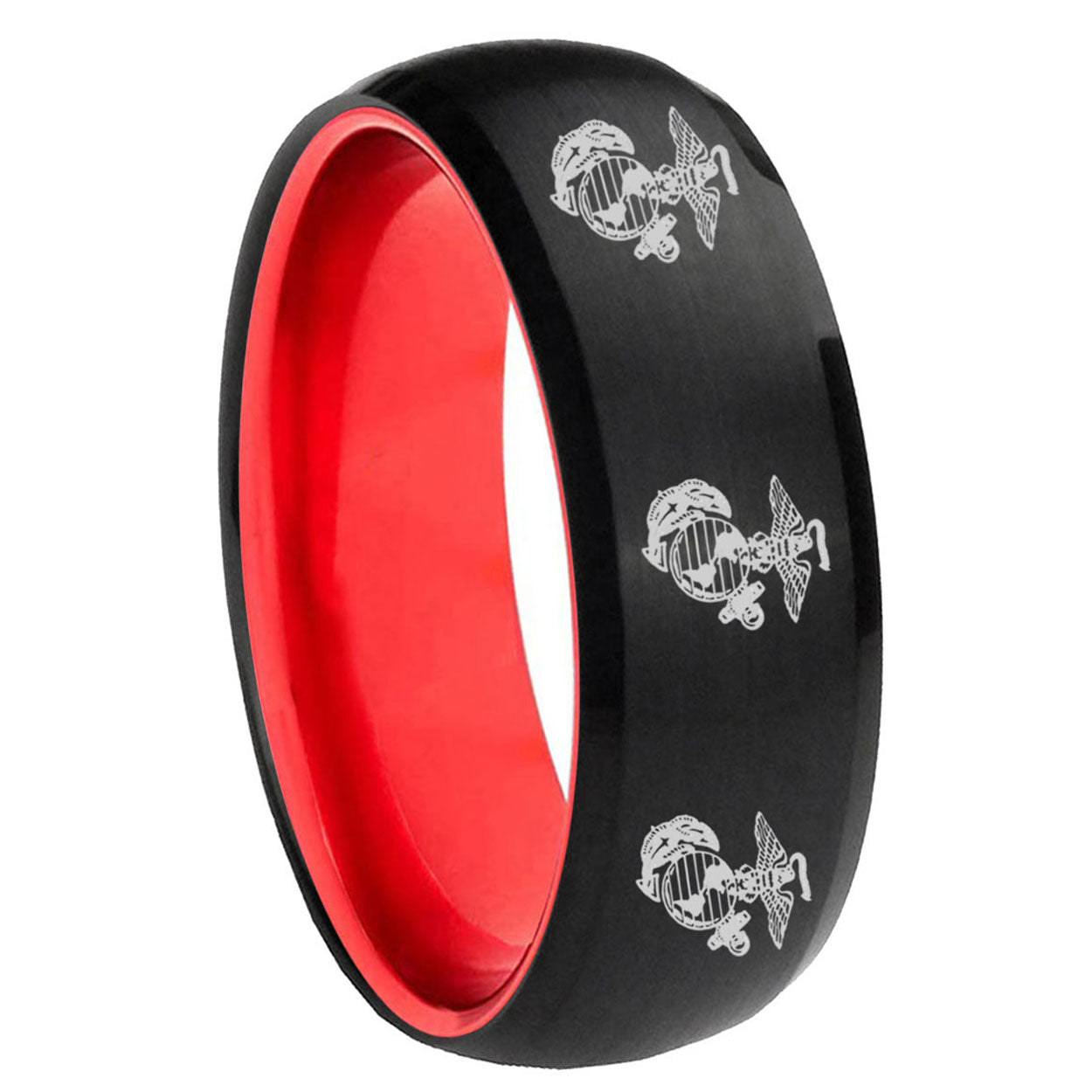 8mm Multiple Marine Dome Black Red Tungsten Wedding Ring