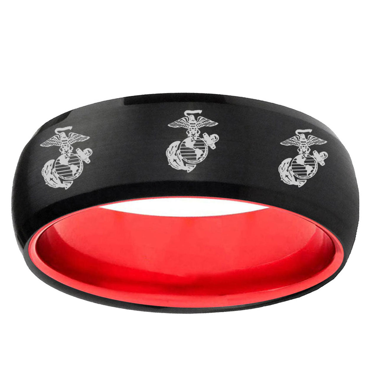 Multiple Marine Dome Black Red Tungsten Wedding Ring