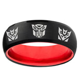 Transformers Autobot Decepticon Dome Black And Red Tungsten Carbide Men's Ring