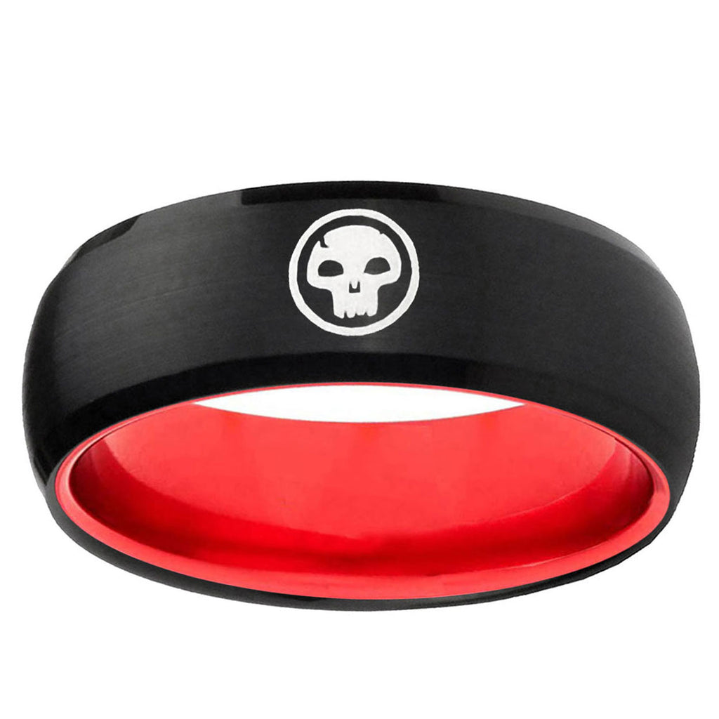 Skull Dome Black And Red Tungsten Wedding Engraving Ring