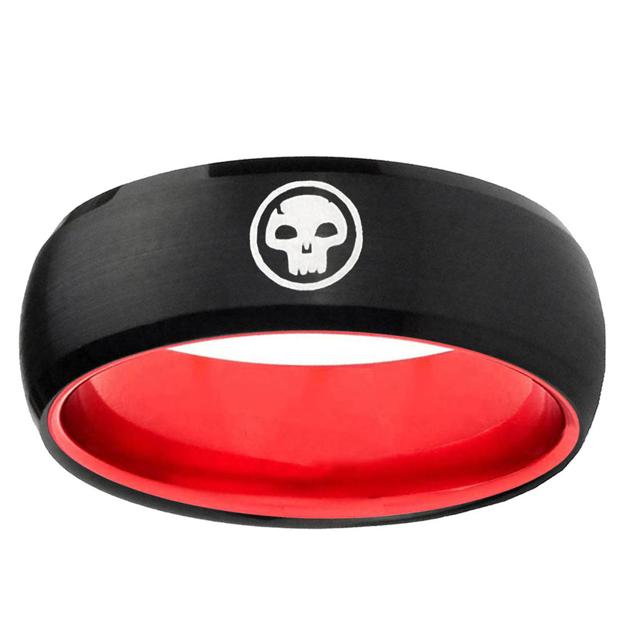 Skull Dome Black And Red Tungsten Wedding Engraving Ring