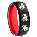 8mm Multiple Skull Dome Black And Red Tungsten Anniversary Ring