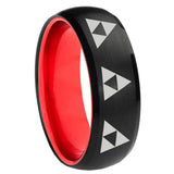 8mm Multiple Zelda Triforce Dome Black And Red Tungsten Custom Ring for Men
