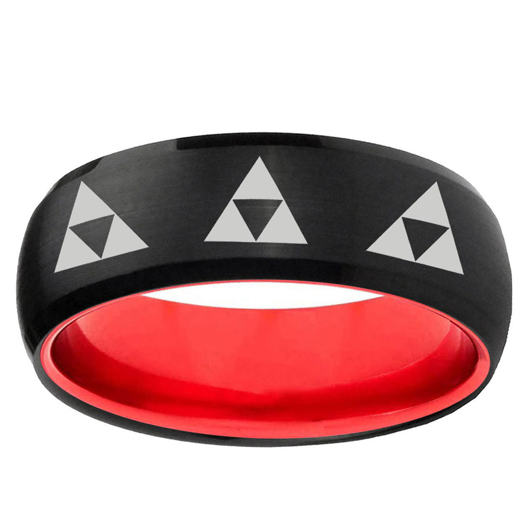 Multiple Zelda Triforce Dome Black Red Tungsten Ring