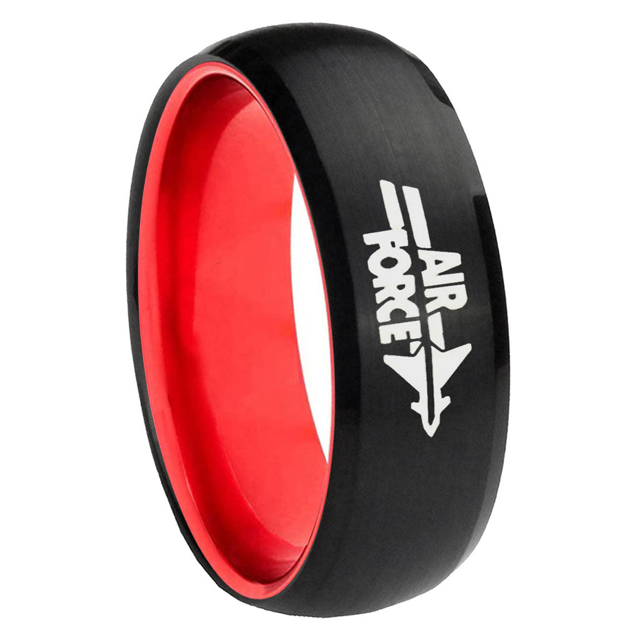 8mm Dome Black And Red Air Force Tungsten Laser Engraved Ring