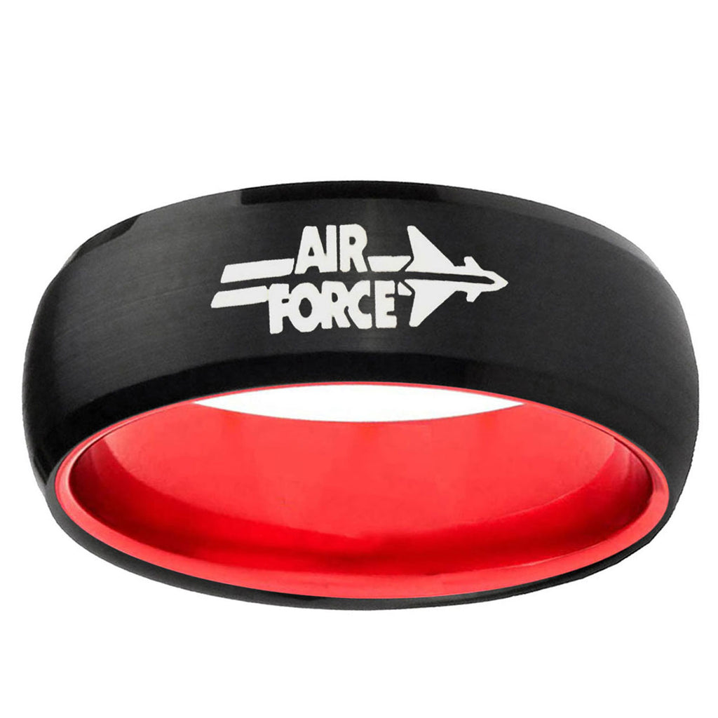 Dome Black And Red Air Force Tungsten Laser Engraved Ring