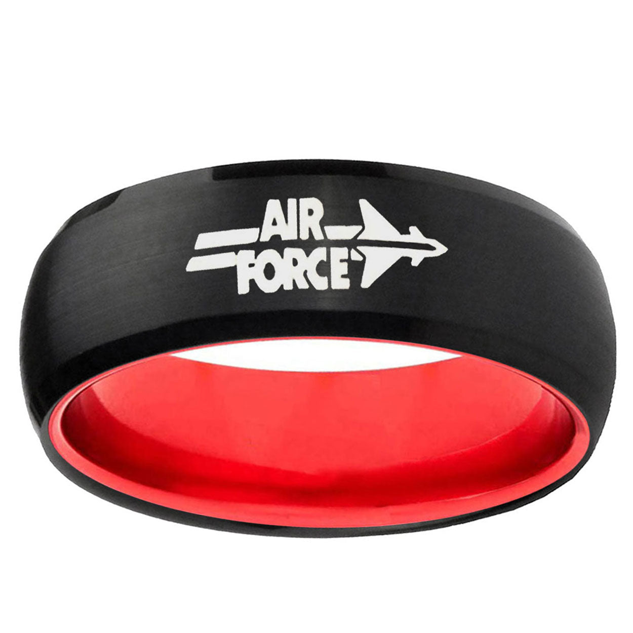 Dome Black And Red Air Force Tungsten Laser Engraved Ring
