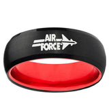 Dome Black And Red Air Force Tungsten Carbide Laser Engraved Ring