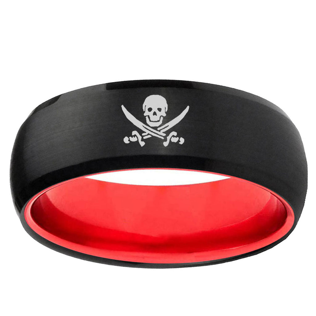 Skull Pirate Dome Black And Red Tungsten Men's Wedding Ring