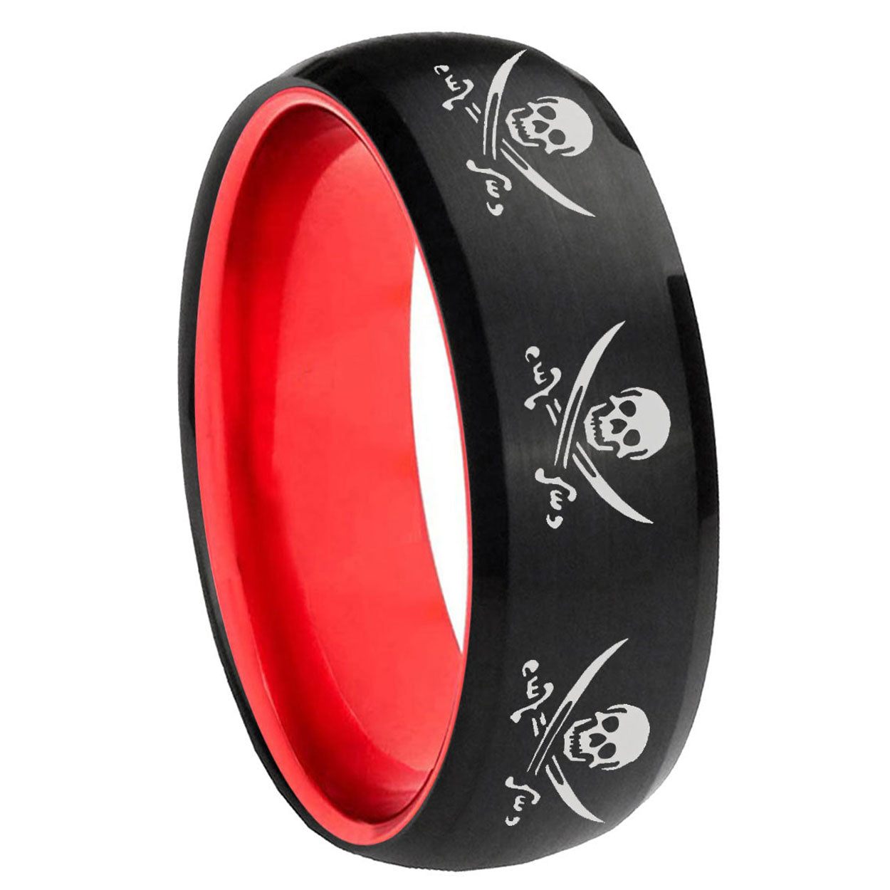 8mm Multiple Skull Pirate Dome Black Red Tungsten Promised Ring