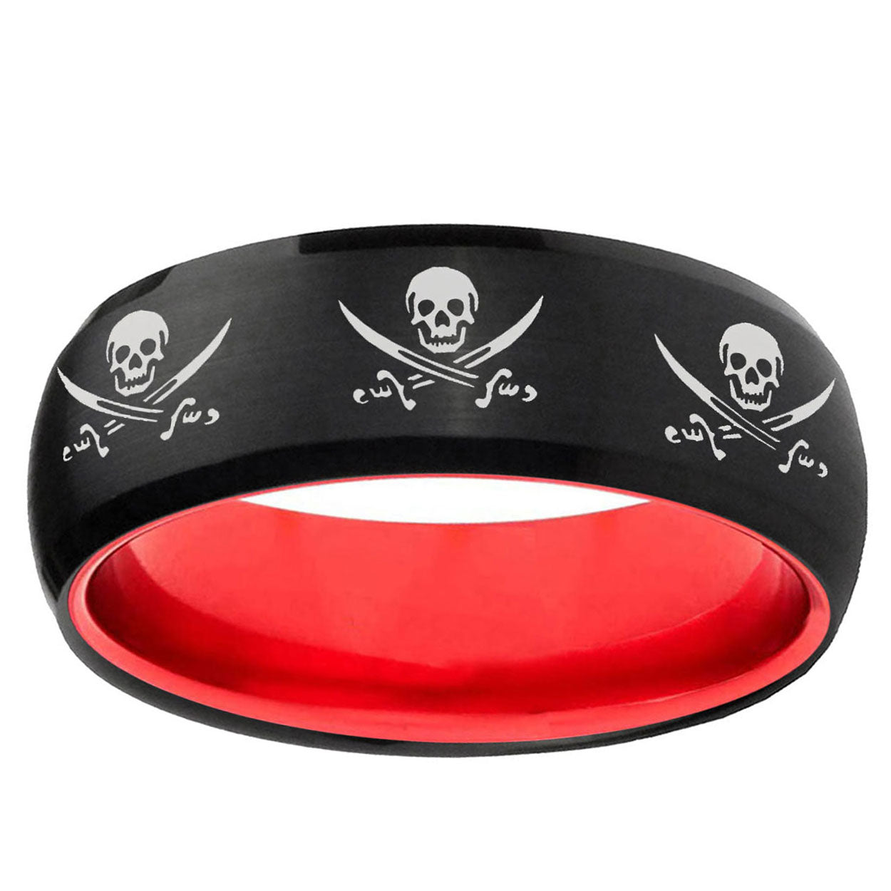 Multiple Skull Pirate Dome Black Red Tungsten Promised Ring