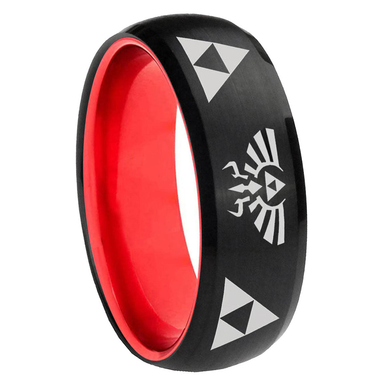 8mm Legend of Zelda Dome Black And Red Tungsten Men's Ring