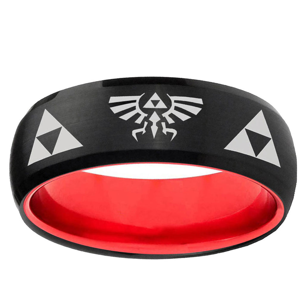 Legend of Zelda Dome Black And Red Tungsten Men's Ring