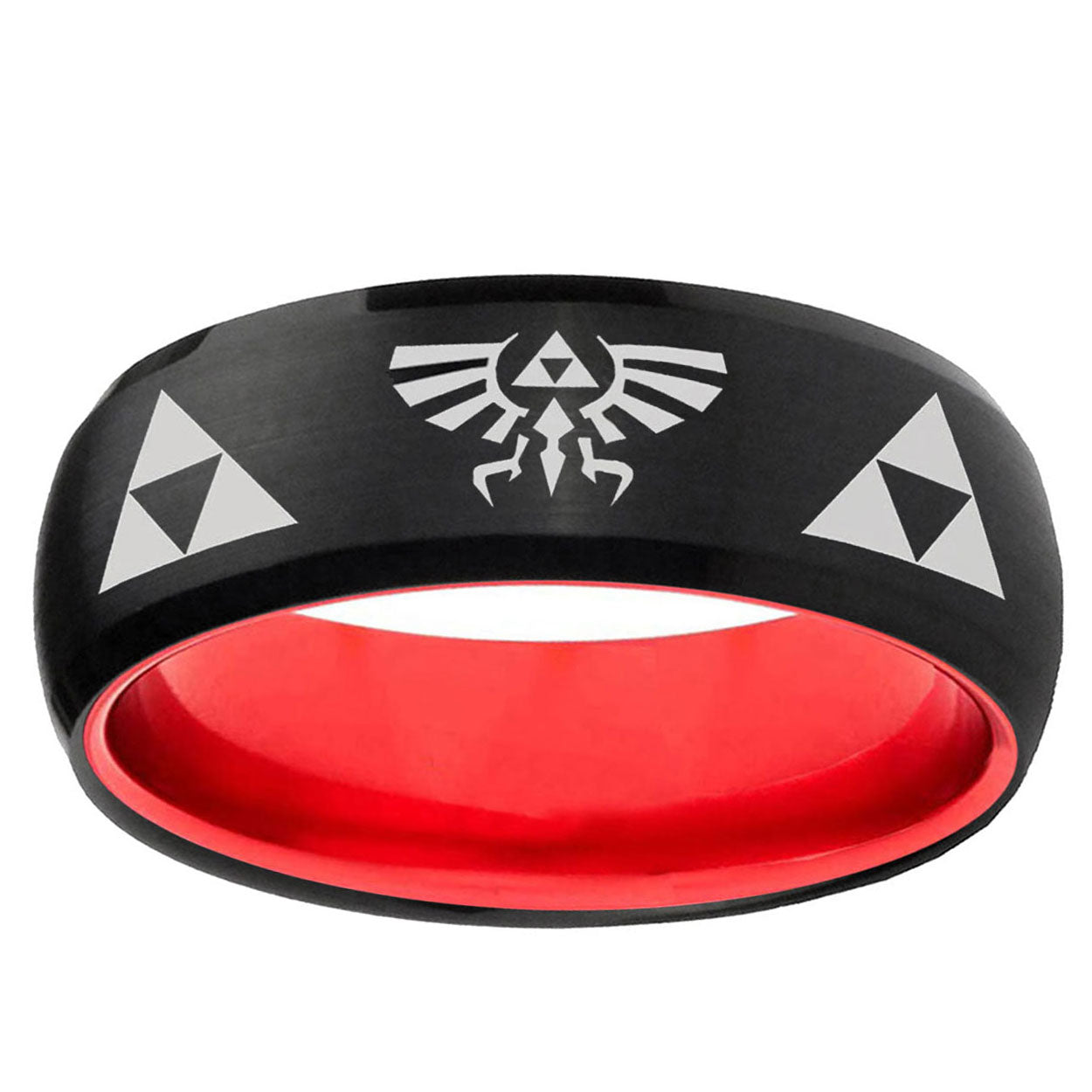 Legend of Zelda Dome Black And Red Tungsten Men's Ring