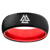 Viking Symbol Dome Black And Red Tungsten Carbide Men's Ring