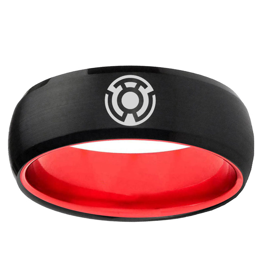 Yellow Lantern Dome Black Red Tungsten Men Wedding Band