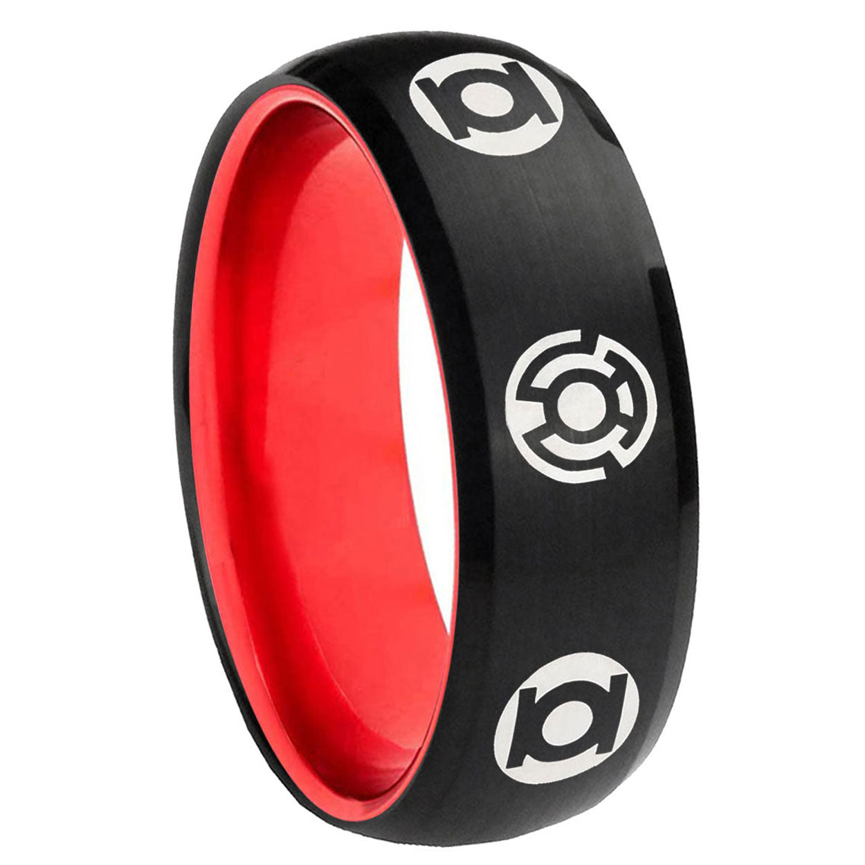 8mm Blue Green Lantern Dome Black And Red Tungsten Ring