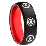 8mm Blue Green Lantern Dome Black And Red Tungsten Rings