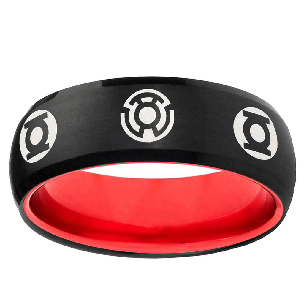 Blue Green Lantern Dome Black And Red Tungsten Ring
