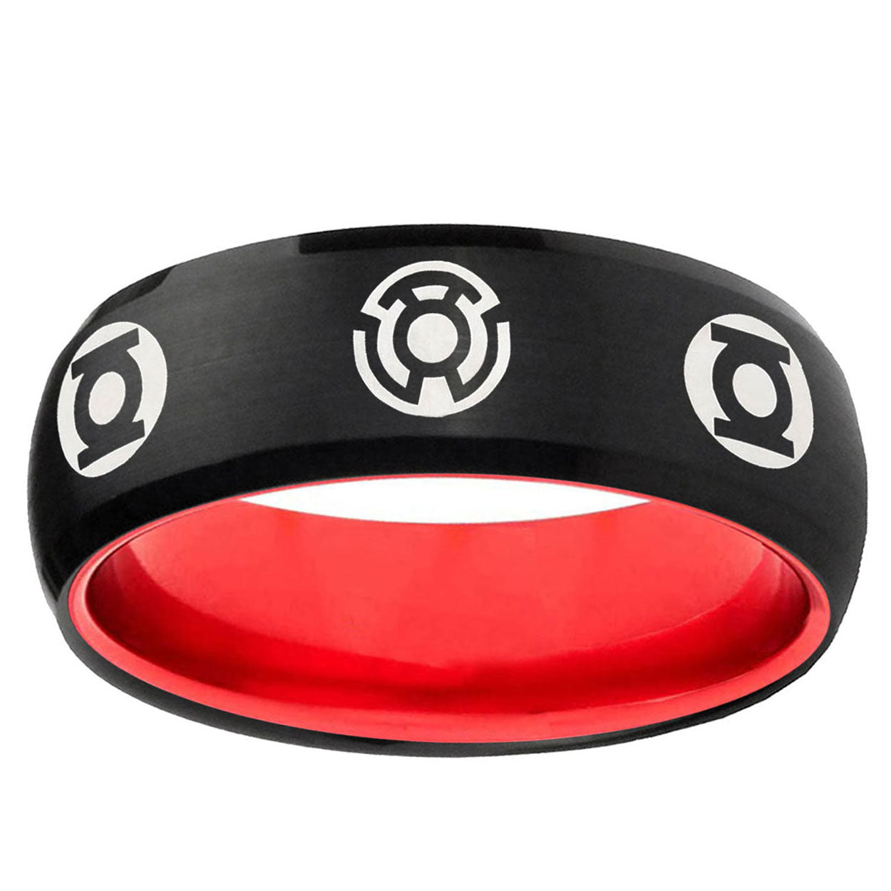 Blue Green Lantern Dome Black And Red Tungsten Ring