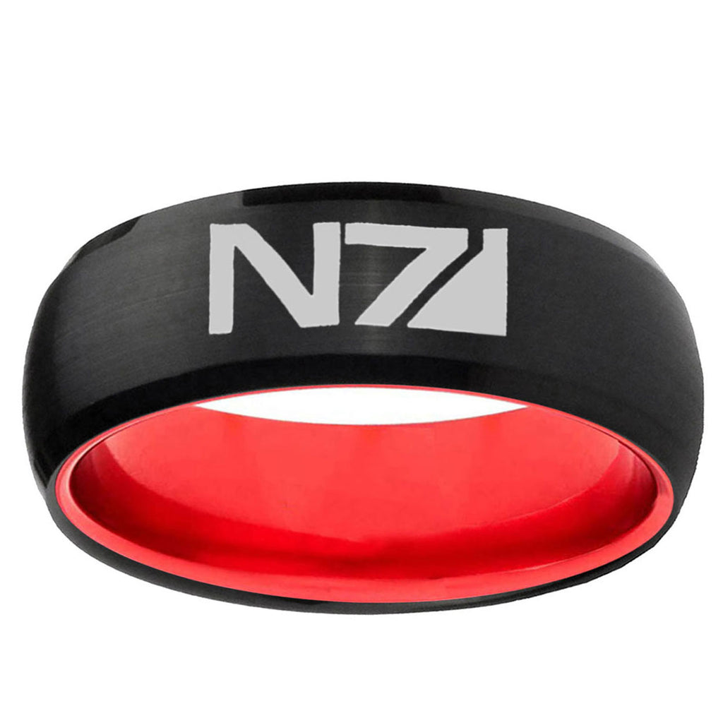 N7 Design Dome Black And Red Tungsten Carbide Wedding Ring