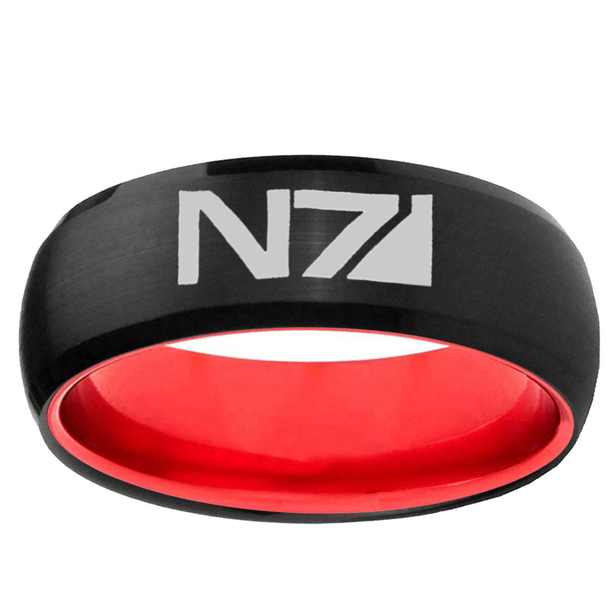 N7 Design Dome Black And Red Tungsten Carbide Wedding Ring