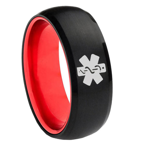8mm Medical Alert Dome Black Red Engraved Custom Rings