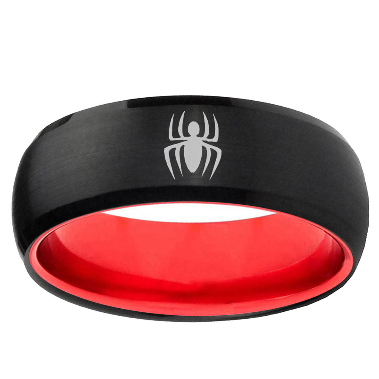 Spiderman Dome Black Red Man Tungsten Carbide Ring