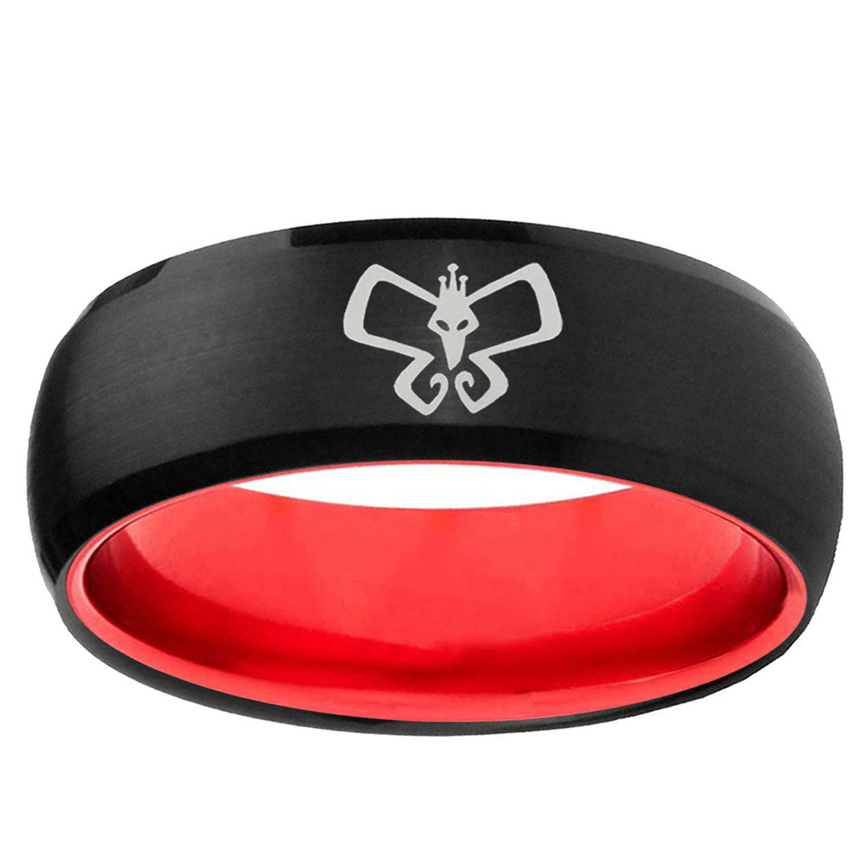 Monarch Dome Black And Red Tungsten Men's Ring Engraved