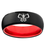 Monarch Dome Black And Red Tungsten Carbide Men's Ring Engraved