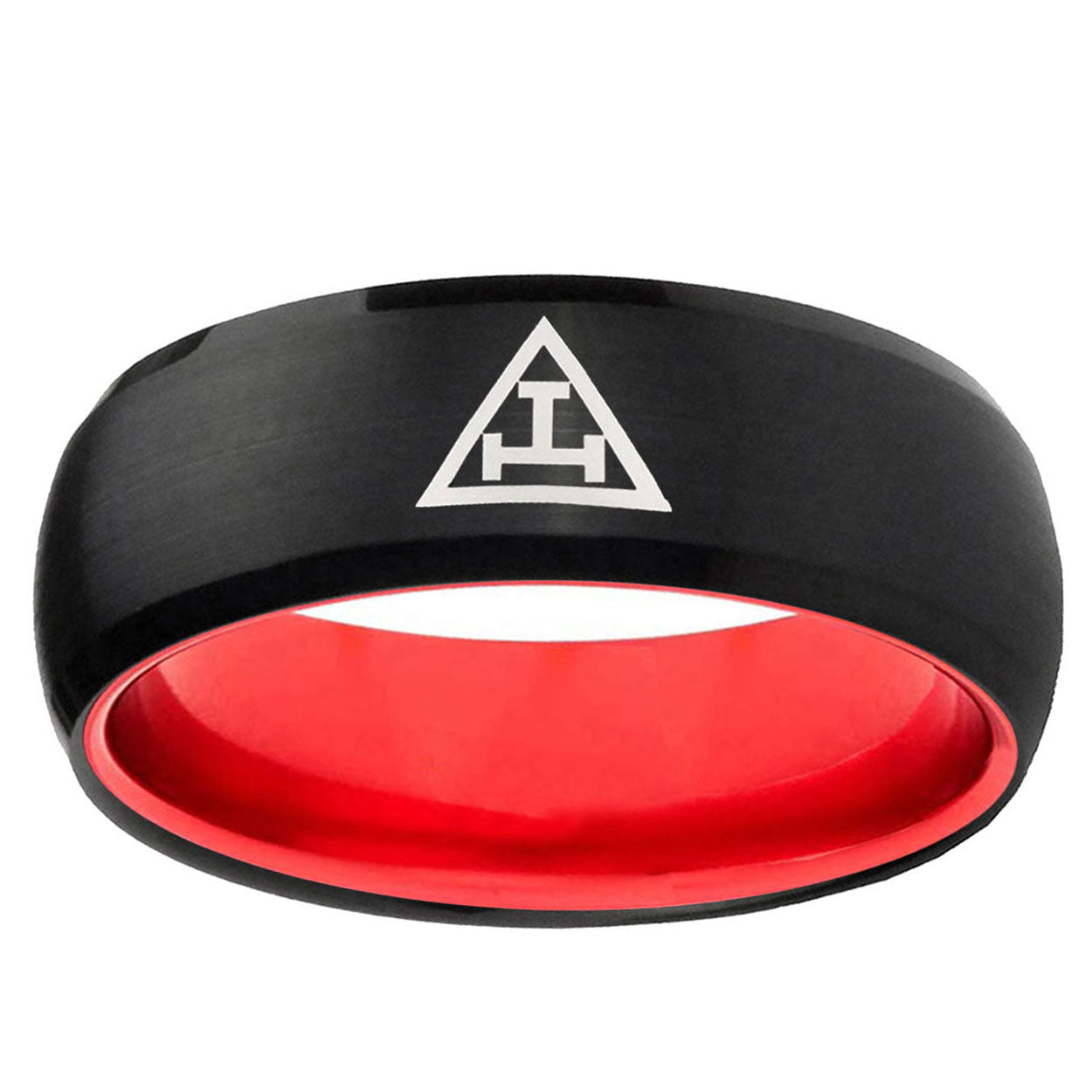 Masonic Triple Dome Black Red Tungsten Ring Personalized