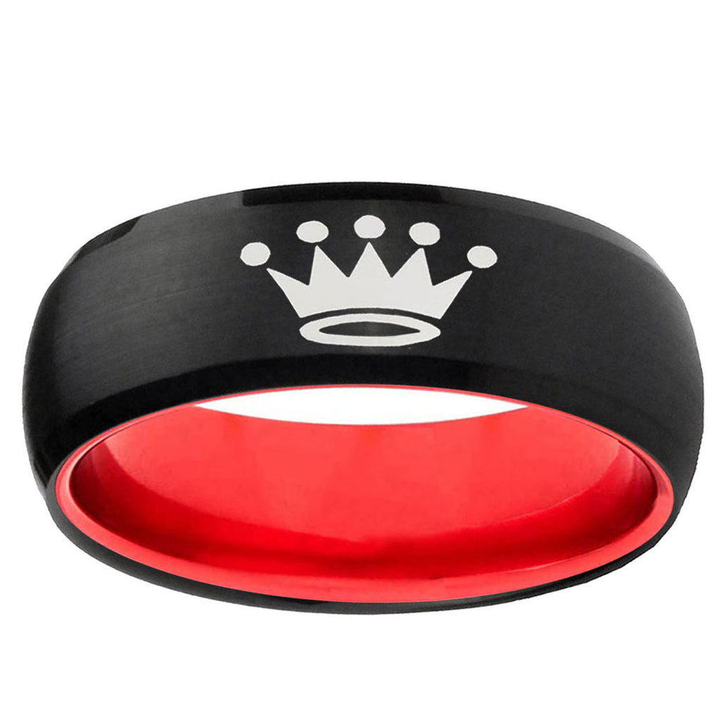 Crown Dome Black And Red Tungsten Men's Wedding Ring