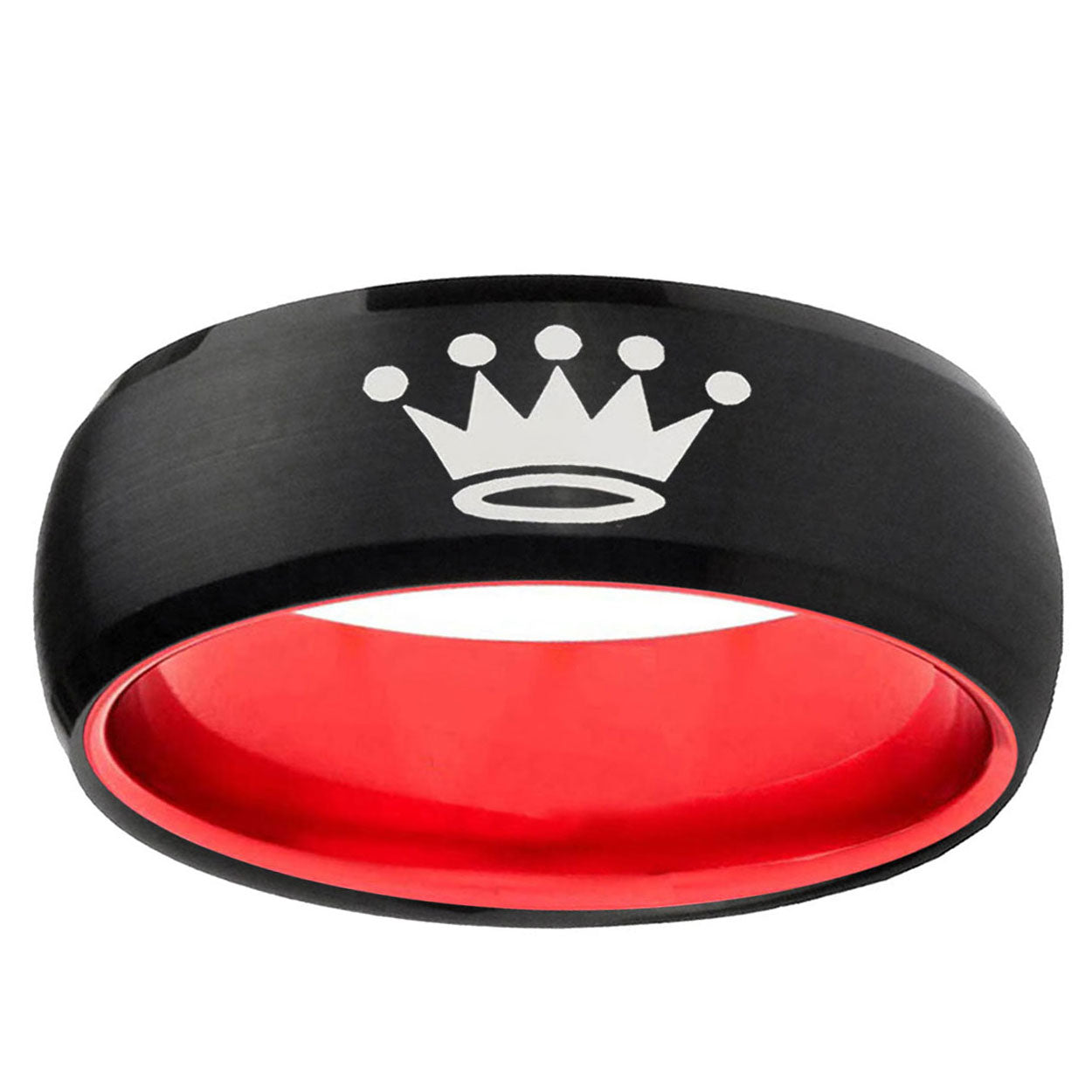 Crown Dome Black And Red Tungsten Men's Wedding Ring