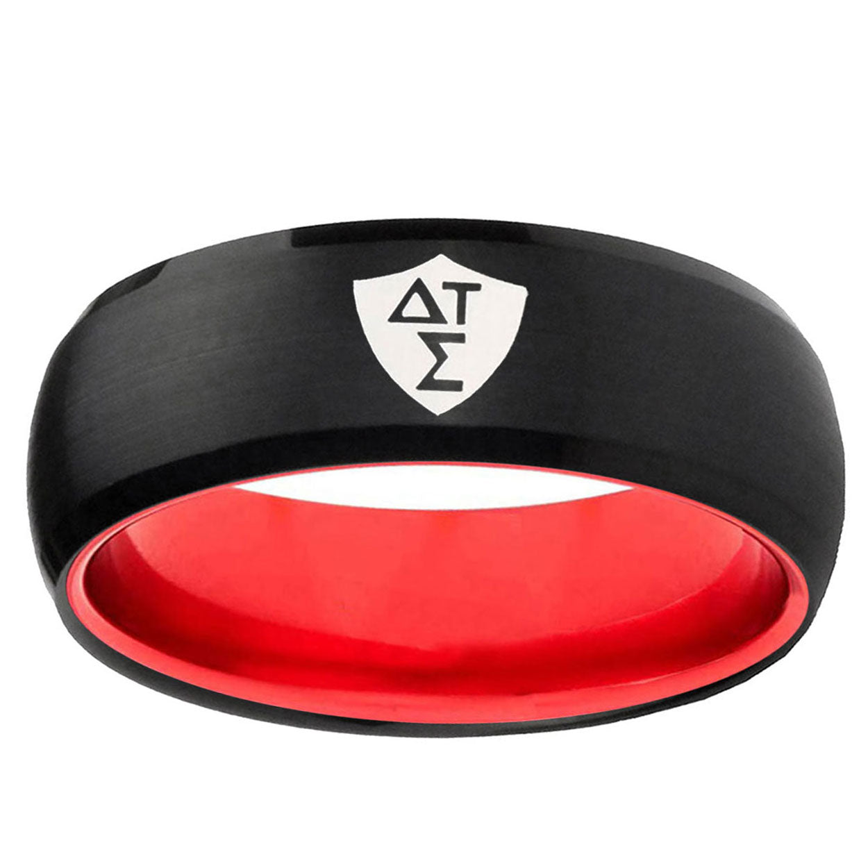 Greek CTR Dome Black And Red Tungsten Wedding Band Men's