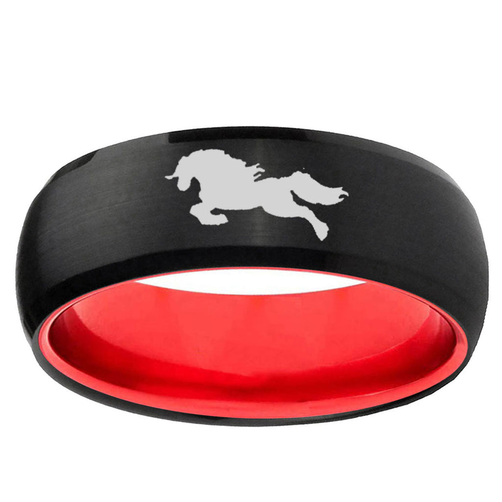 Horse Dome Black And Red Tungsten Wedding Bands Ring