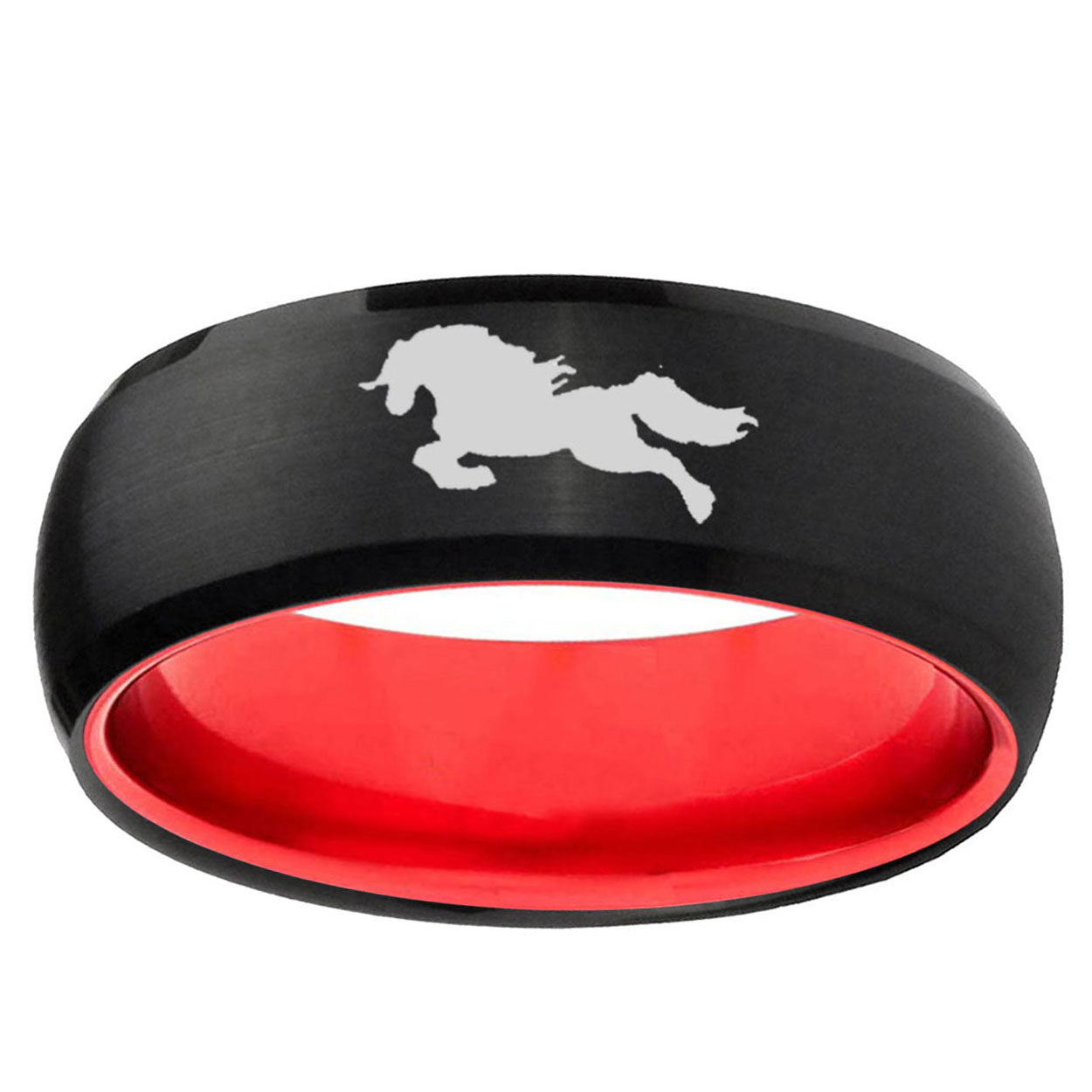 Horse Dome Black And Red Tungsten Wedding Bands Ring