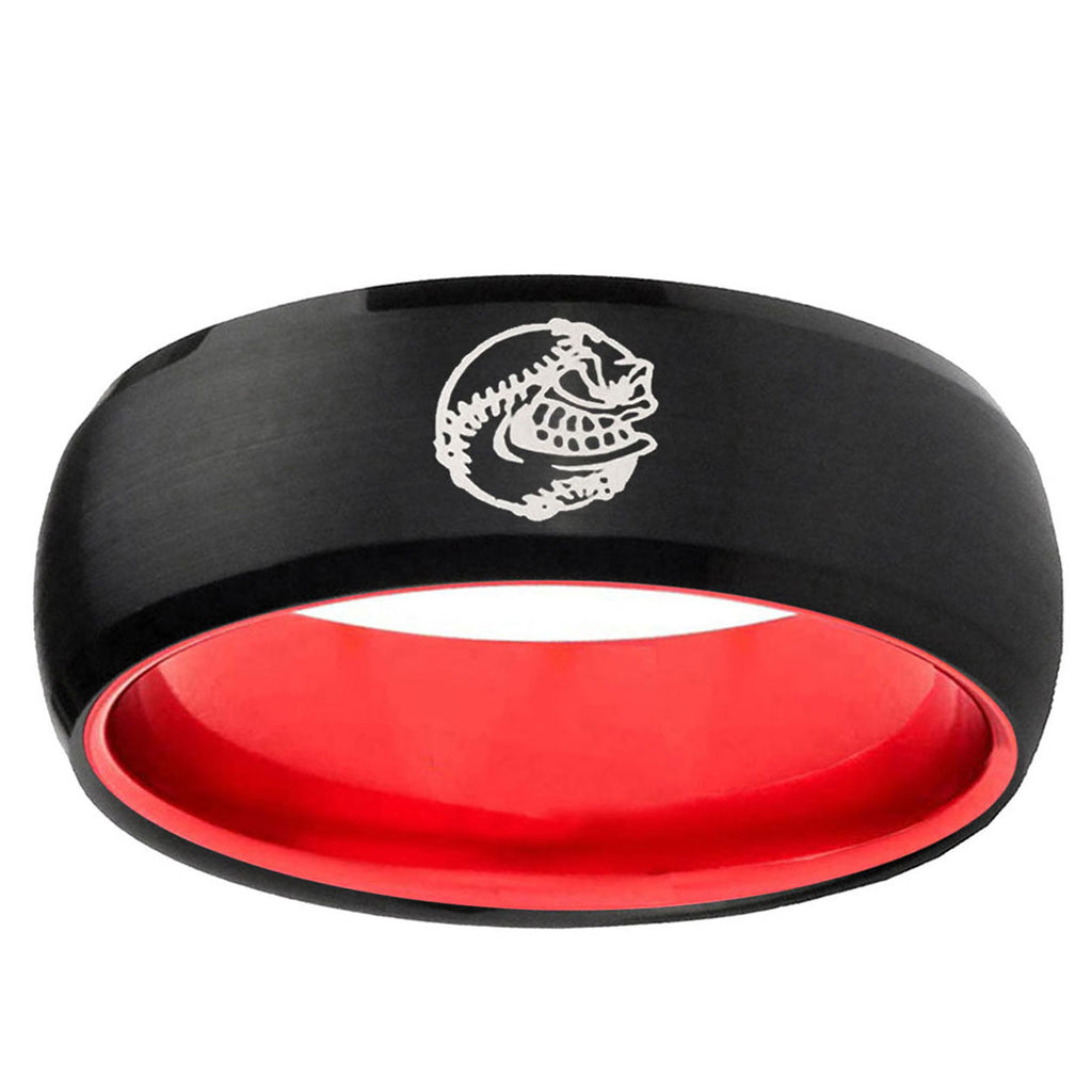 Angry Baseball Dome Black Red Tungsten Wedding Ring